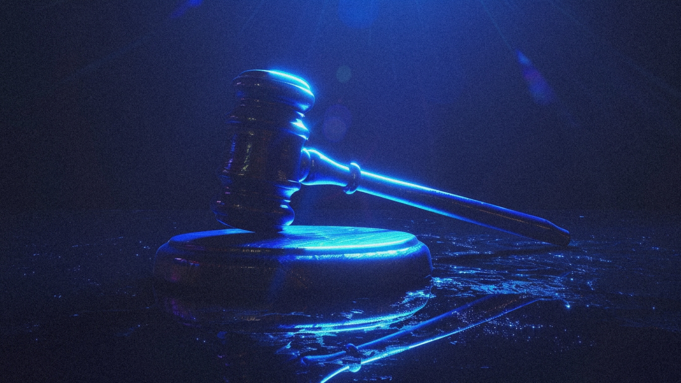 Glowing blue gavel representing FDA regulatory verdicts and final decisions, as Aldeyra reproxalap faces PDUFA judgment Tuesday following BioCryst pediatric Orladeyo approval, Innoviva Zoliflodacin gonorrhea approval, and year-end binary catalysts creating discriminating market rewarding only perfect execution in final full trading week 2025