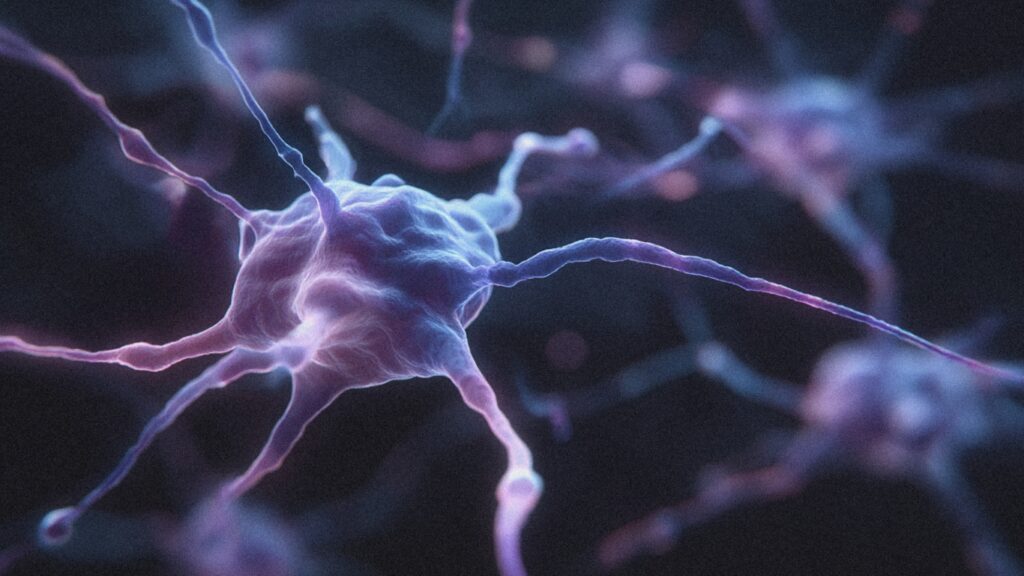 Neural pathway visualization representing Cobenfy's novel muscarinic receptor mechanism for schizophrenia treatment, the first new antipsychotic approach in 70 years