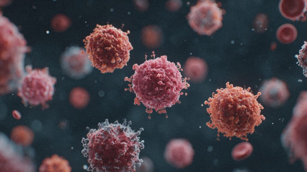 Microscopic view of cancer cells circulating in bloodstream representing liquid biopsy multi-cancer early detection technology for GRAIL Galleri PMA FDA submission