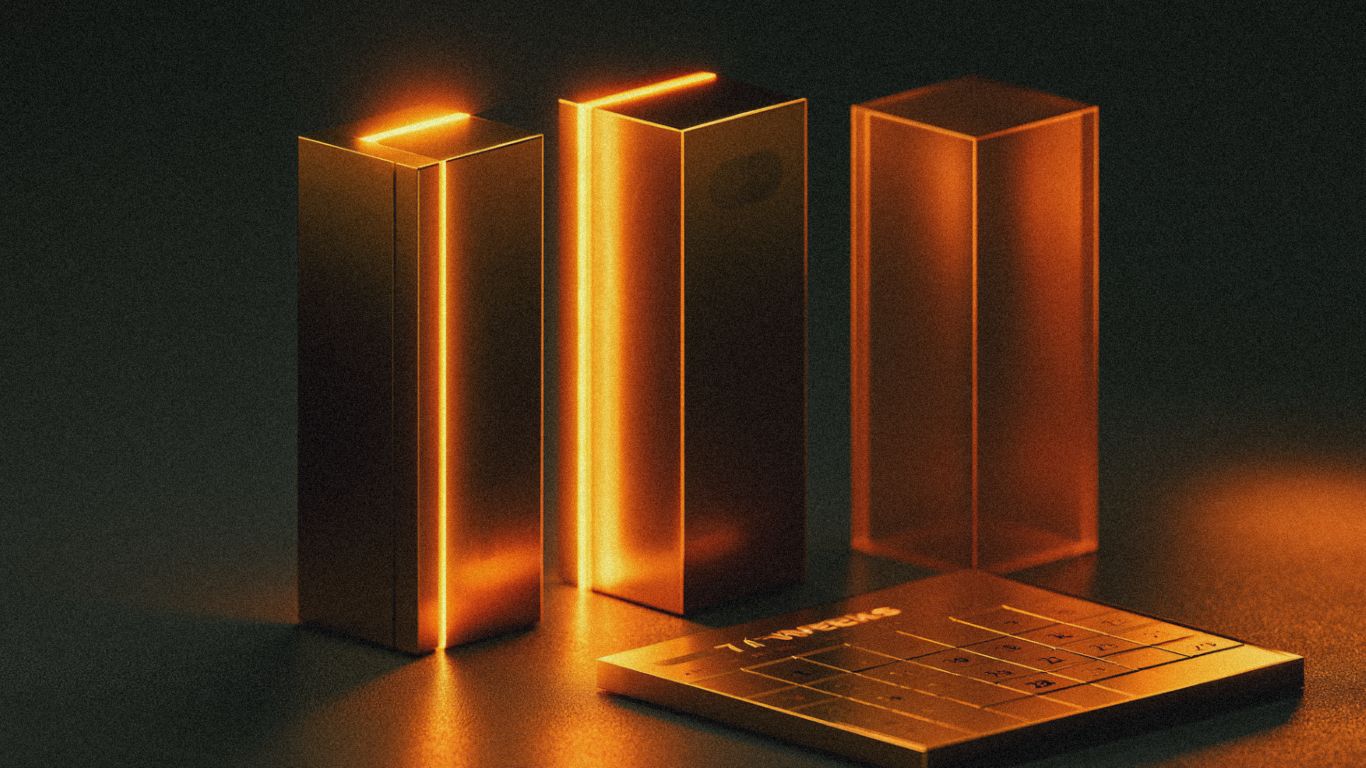 A dramatic editorial composition of two golden trophy pillars side by side, one inscribed with a faint obesity symbol and one with a diabetes symbol, both glowing with intense amber light to repre
